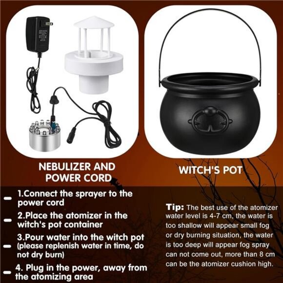 Halloween Mist Maker Fogger 8" Witch Cauldron Kettle with Handle 12 LED Lights - Picture 3 of 7